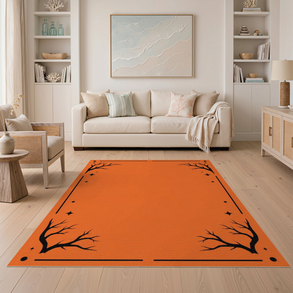 Spooky Orange Bare Branch Area Rug