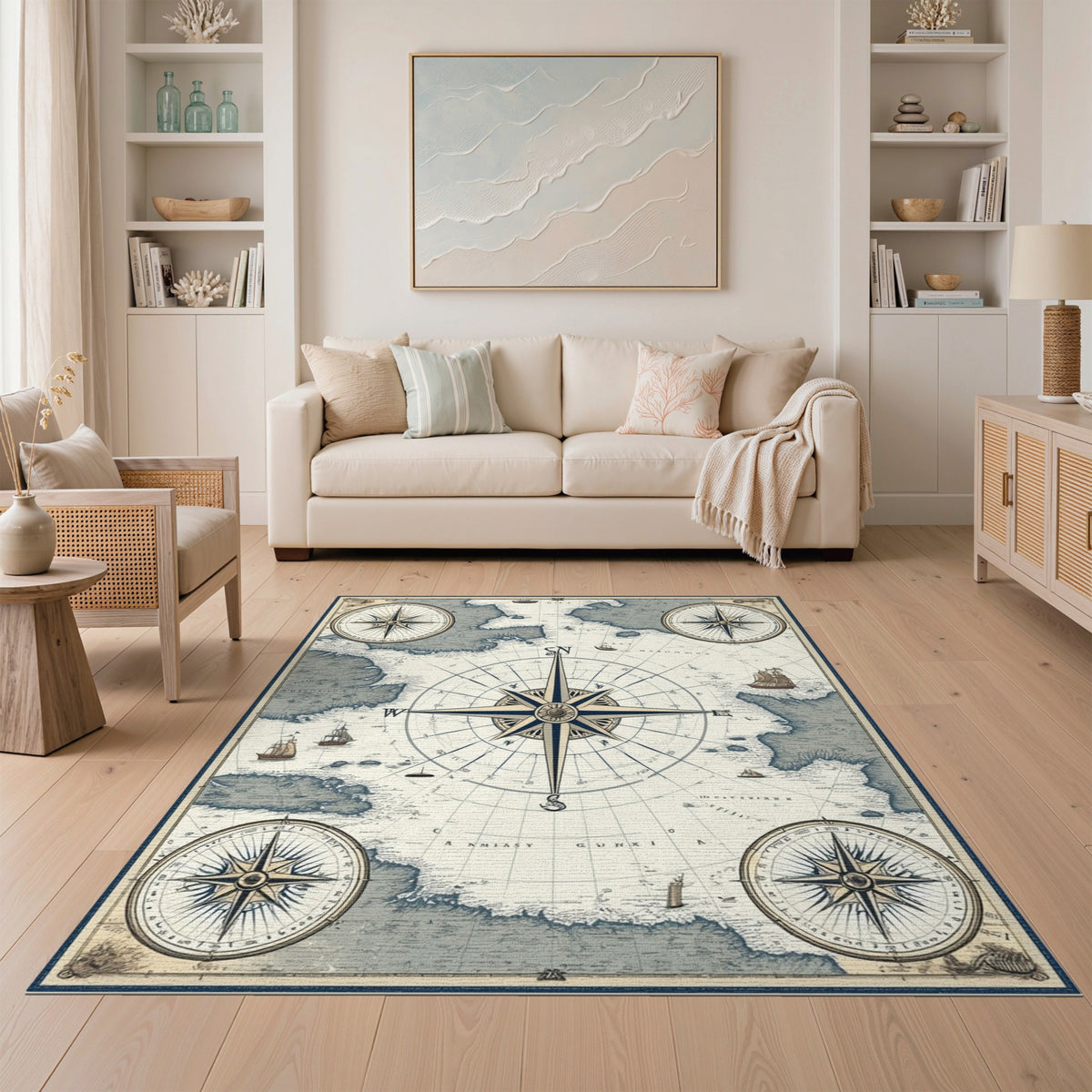 Nautical Vintage Nautical Compass Area Rug