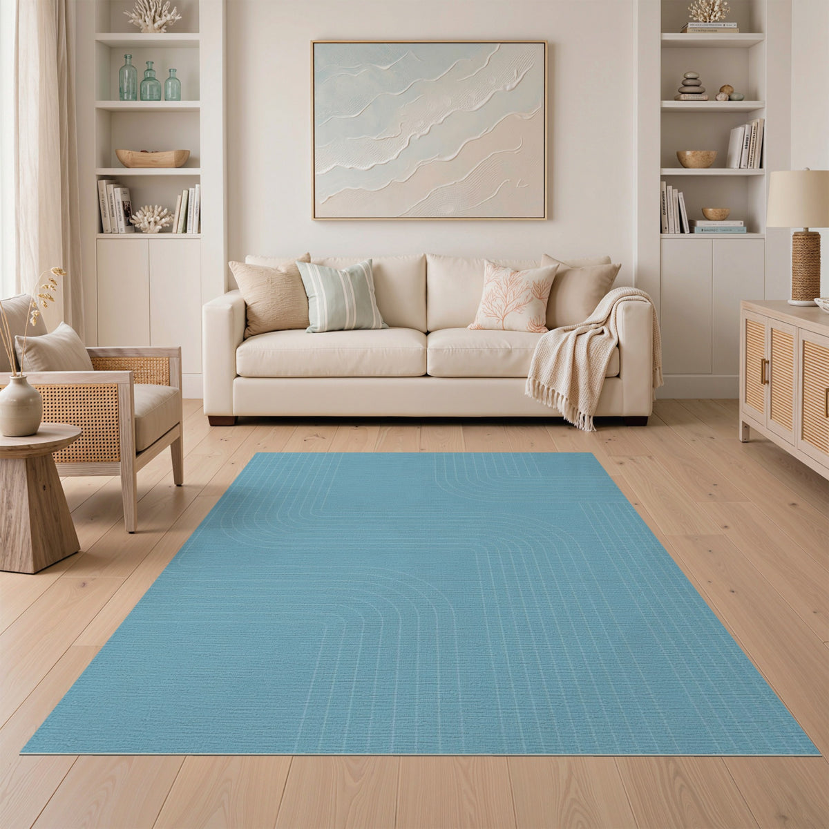 Blue Teal Geometric Lines Area Rug