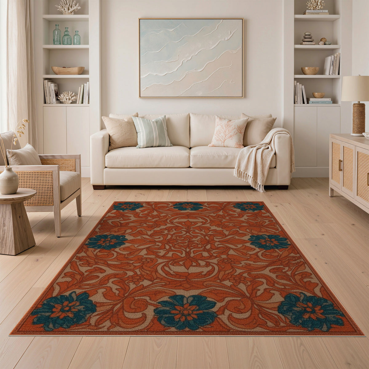 Floral Vintage Blue and Teal Vintage Teal Floral Area Rug