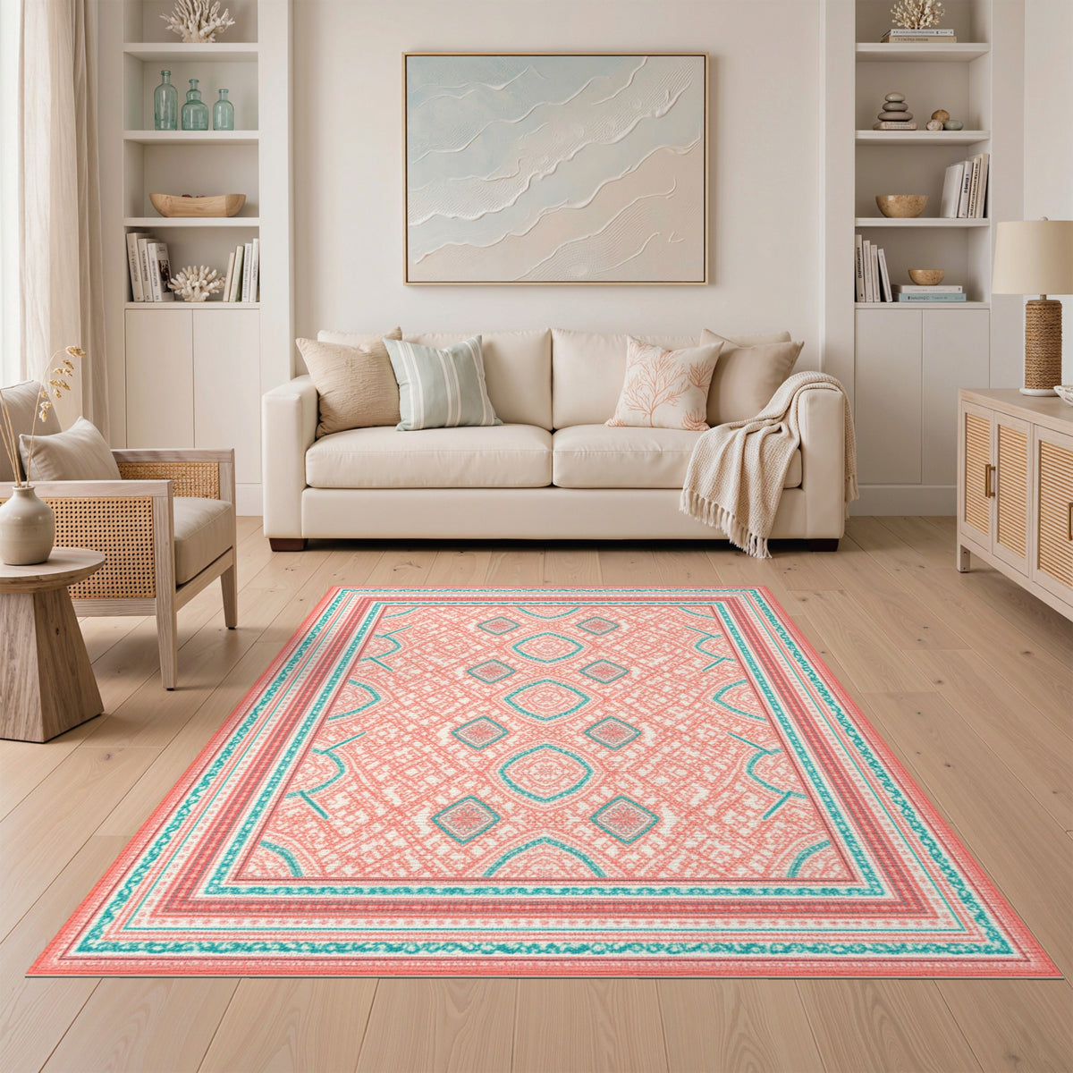Geometric Modern Pink Teal Geometric Diamond Area Rug