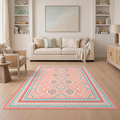 Geometric Modern Pink Teal Geometric Diamond Area Rug
