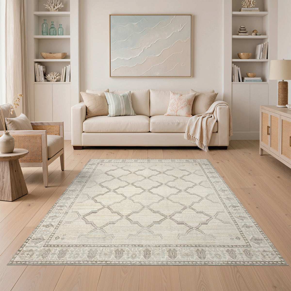 Beige Geometric Lattice Area Rug