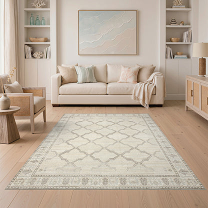 Beige Geometric Lattice Area Rug