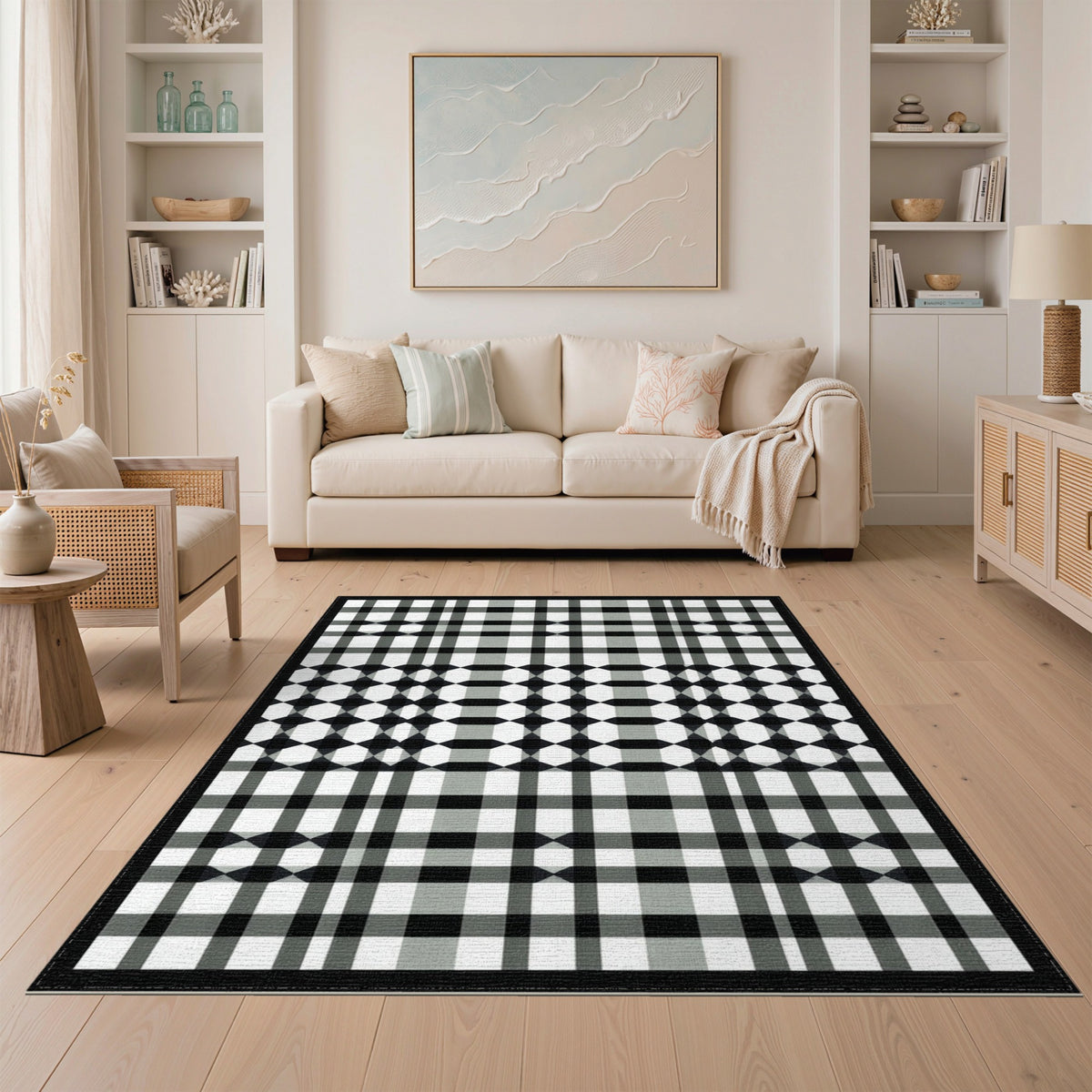 Black White Geometric Checkered Geometric Modern Area Rug