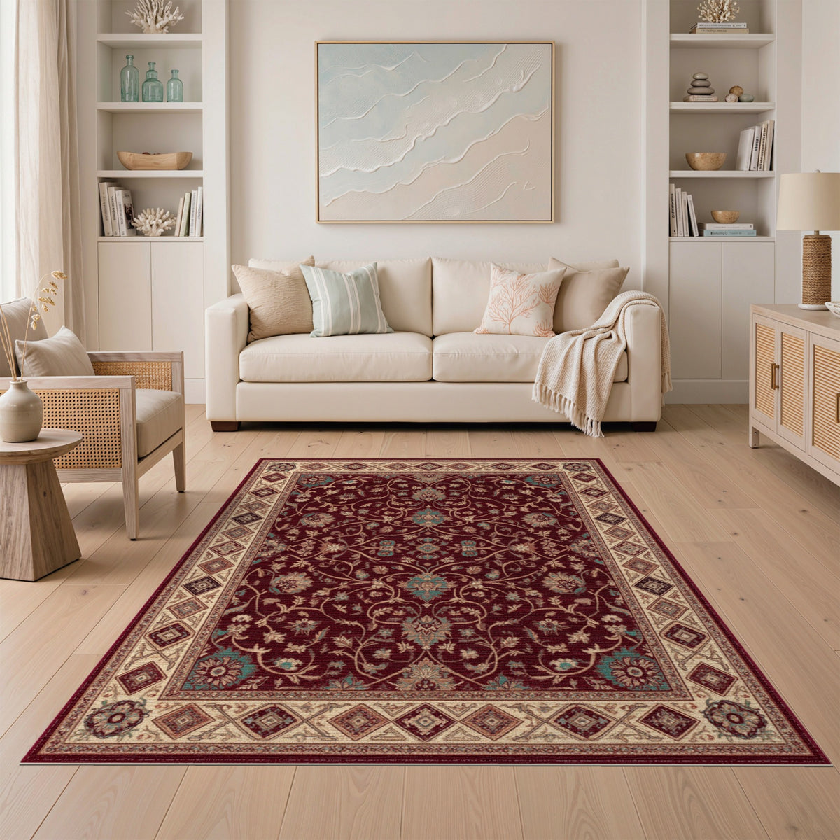 Deep Red Persian Floral Area Rug