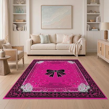Pink Bow Polka Dot Area Rug