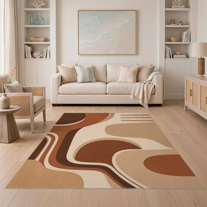 Brown and Tan Brown Tan Organic Abstract Area Rug
