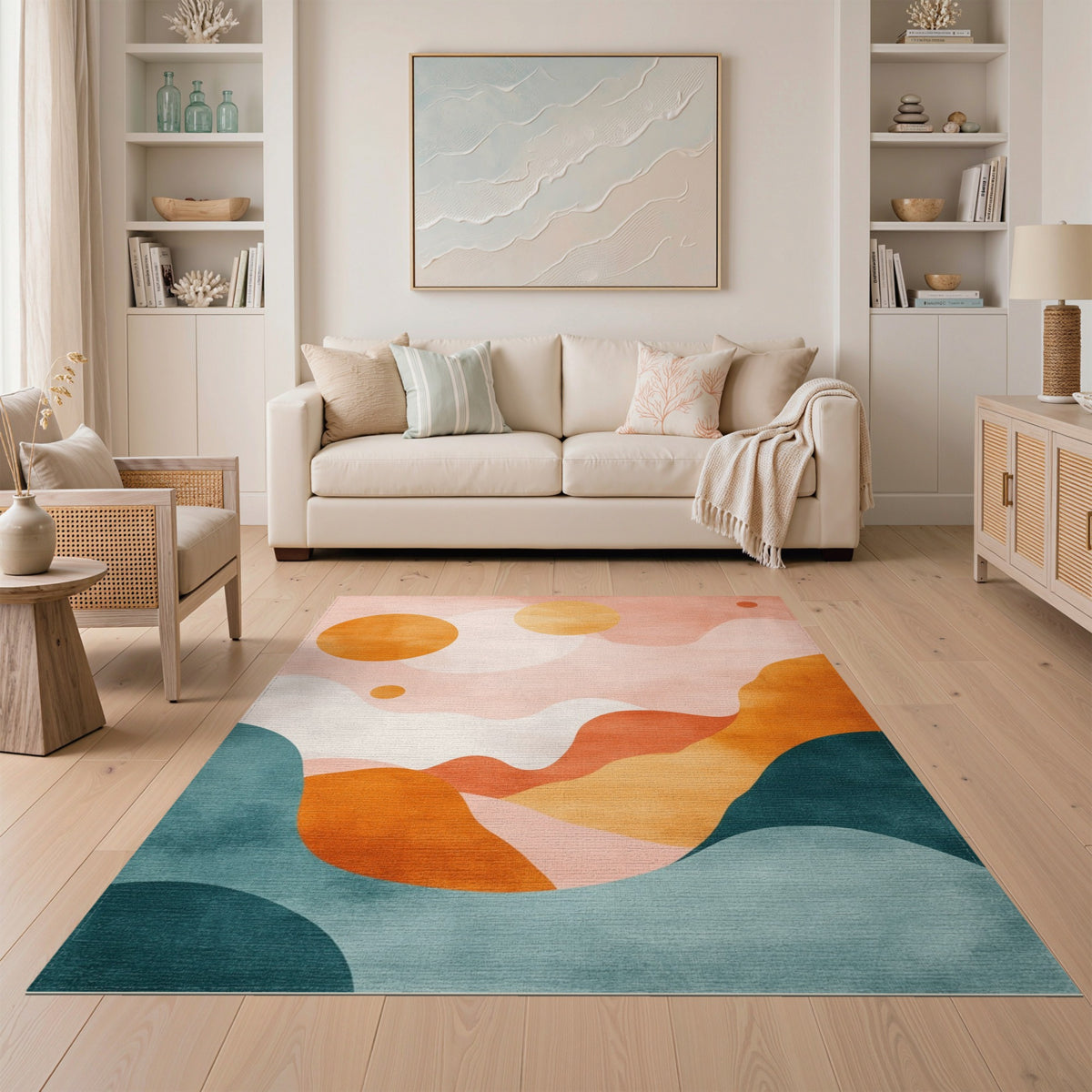 Abstract Pink Orange Wave Area Rug