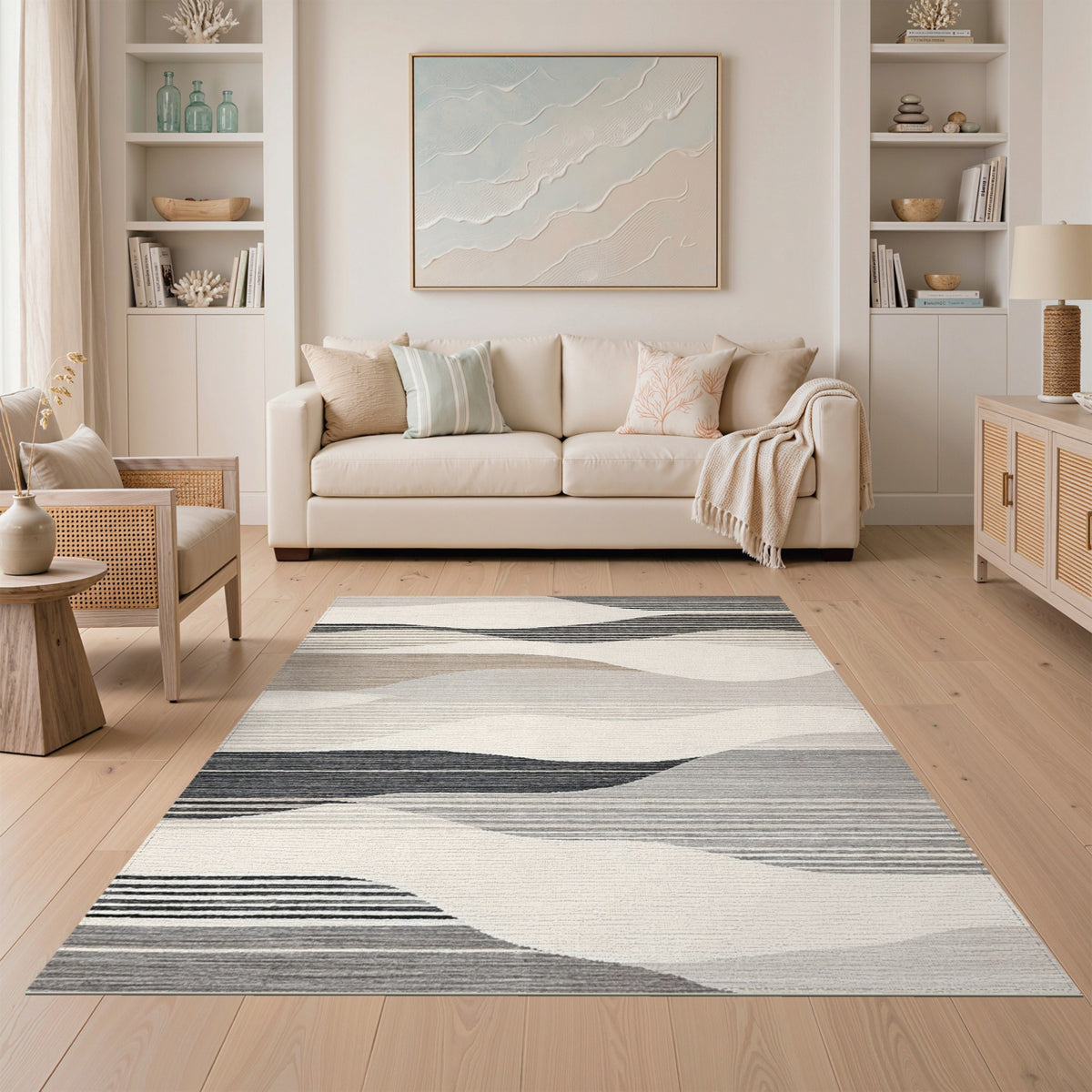 Grey Wavy Striped Abstract Area Rug