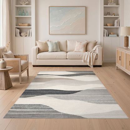Grey Wavy Striped Abstract Area Rug