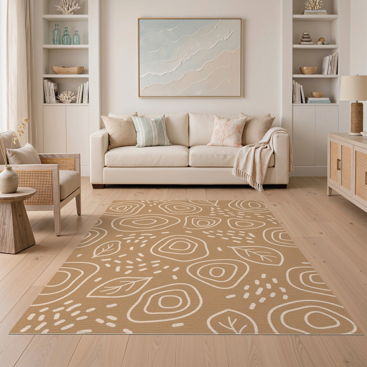 Brown and Tan Abstract Area Brown Abstract Leaf Area Rug