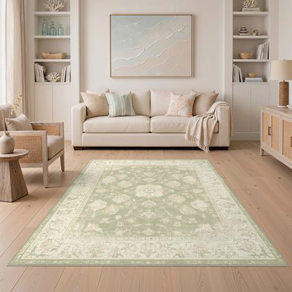 Sage Green Floral Vintage Area Rug