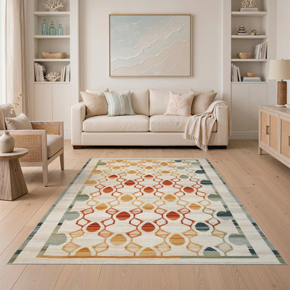 Modern Geometric Orange Teal Area Rug