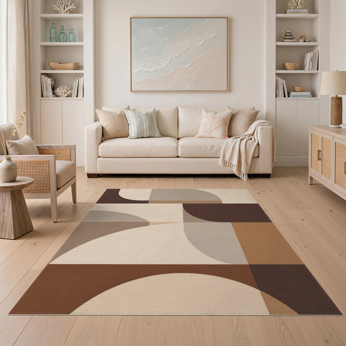 Modern Geometric Brown Tan Area Rug