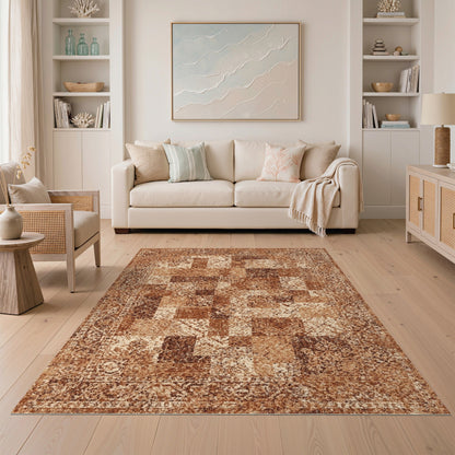 Distressed Vintage Brown and Tan Area Rug