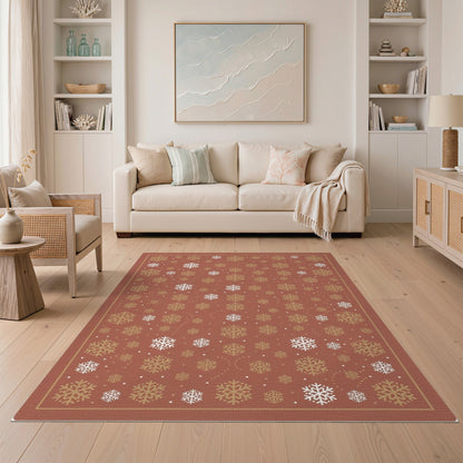 Red Snowflake Geometric Area Rug