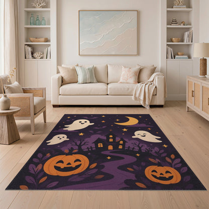 Cute Halloween Ghosts Pumpkins Purple Area Rug