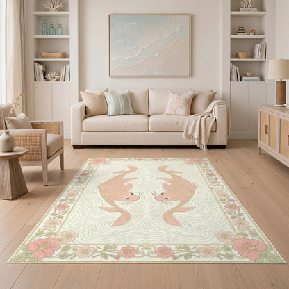 Pink Koi Fish Floral Vintage Area Rug