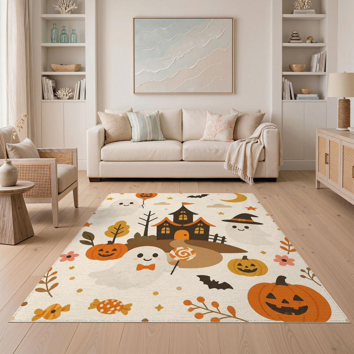 Cute Halloween Ghost Pumpkin Kids Cartoon Area Rug