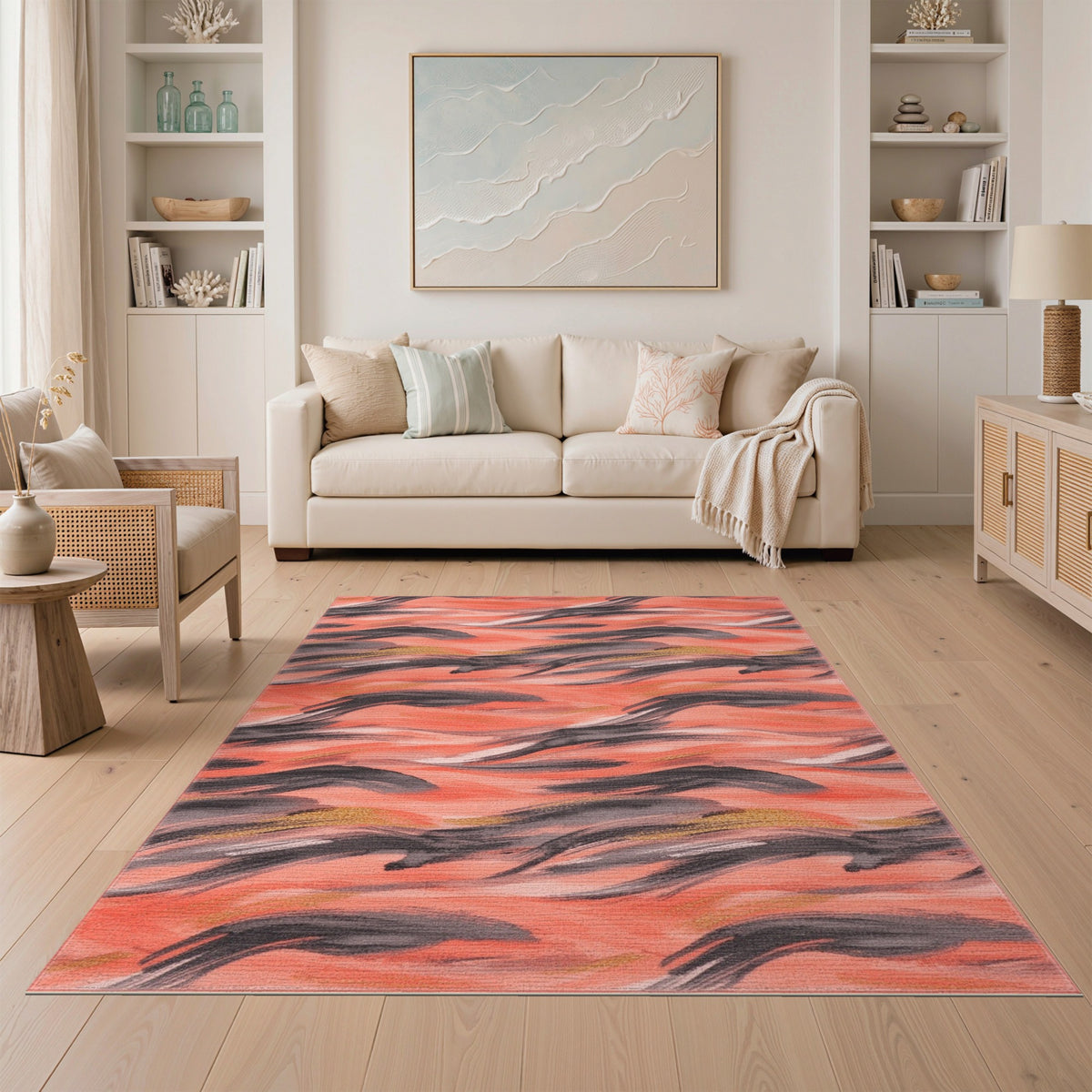 Orange Coral Wave Abstract Area Rug