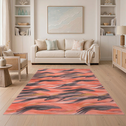 Orange Coral Wave Abstract Area Rug