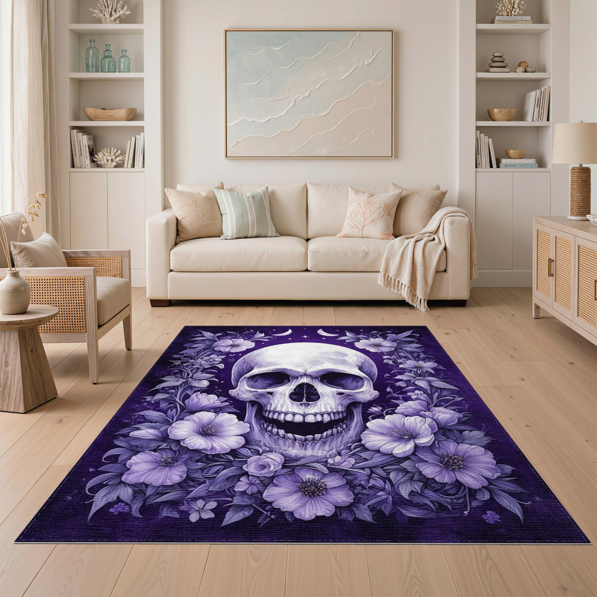 Floral Vintage Purple Floral Skull Area Rug