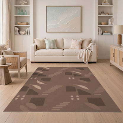 Brown Geometric Stair Motif Area Rug