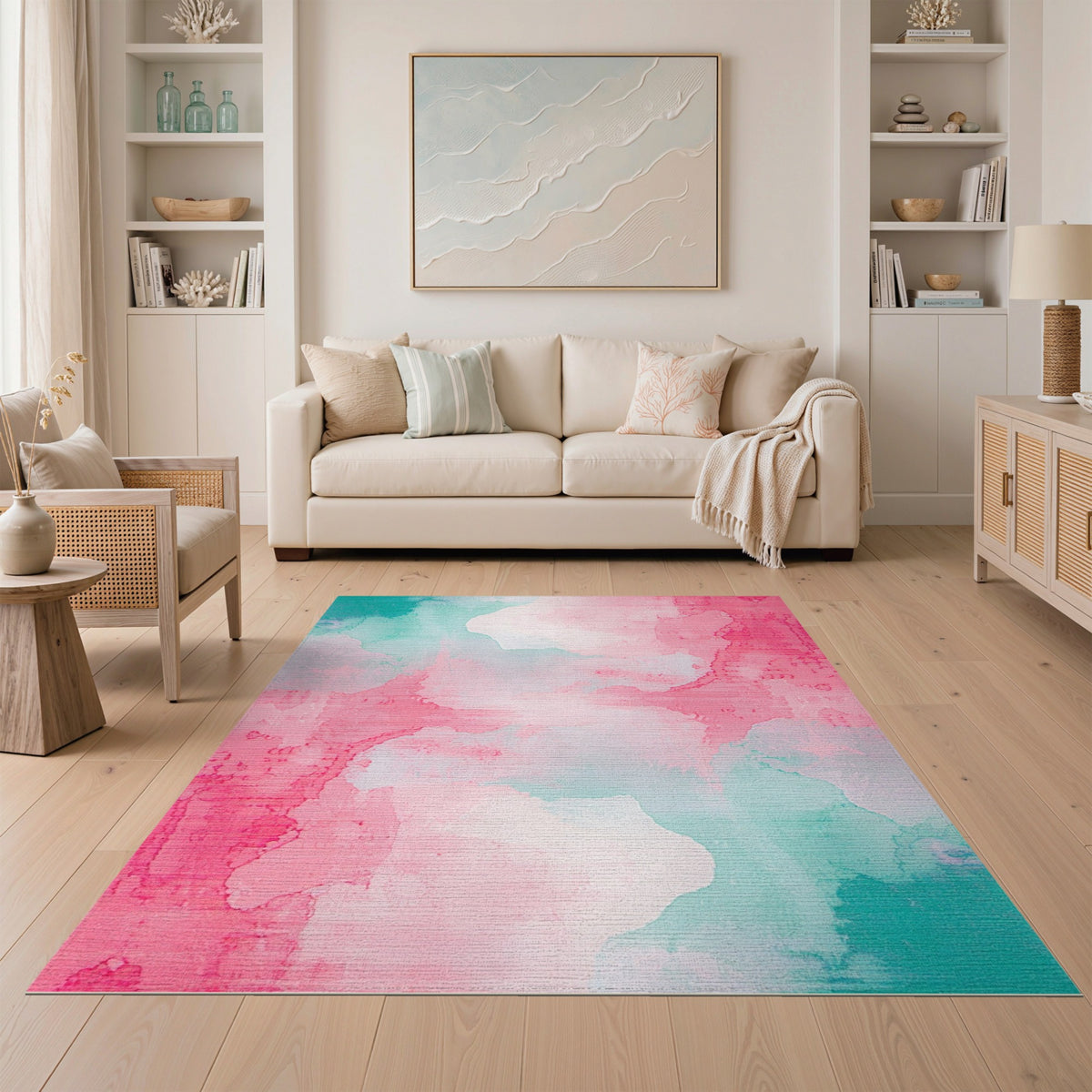 Pink Teal Abstract Area Rug