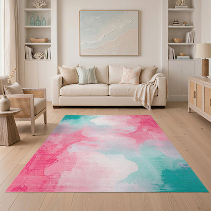 Pink Teal Abstract Area Rug