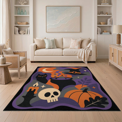 Halloween Witch Cauldron Black Cat Area Rug