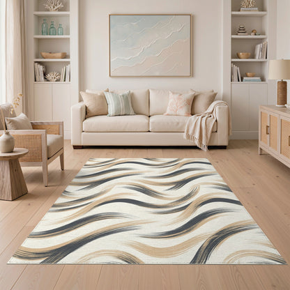 Beige Wavy Abstract Area Rug