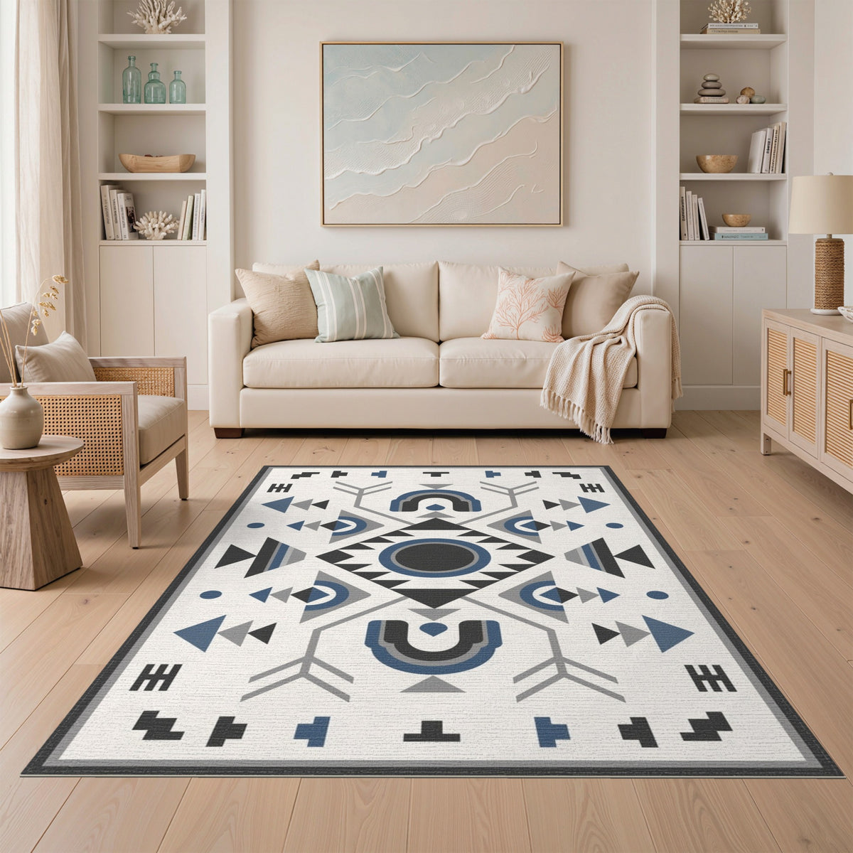 Blue Geometric Symmetrical Area Rug