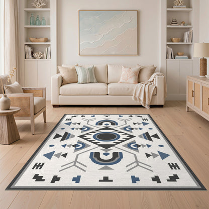 Blue Geometric Symmetrical Area Rug