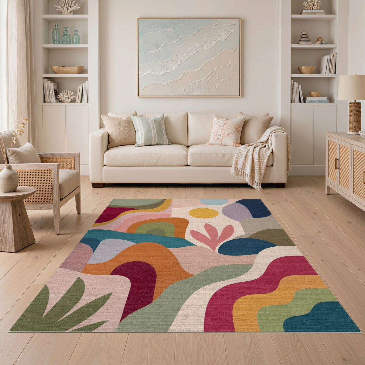 Abstract Area Vibrant Abstract Wave Multi-Color Area Rug