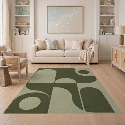 Geometric Modern Olive Green Geometric Modern Area Rug
