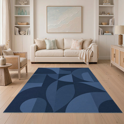 Geometric Modern Blue and Teal Blue Geometric Modern Area Rug