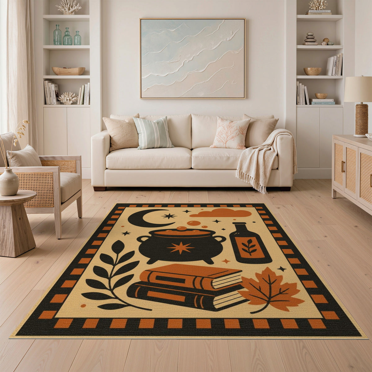 Mystical Cauldron Orange Washable Area Rug