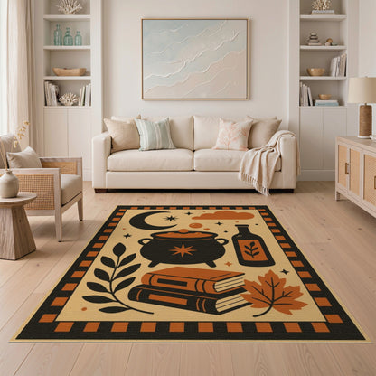 Mystical Cauldron Orange Washable Area Rug