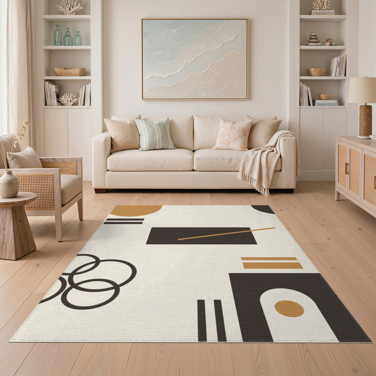Abstract Geometric Brown and Tan Area Rug