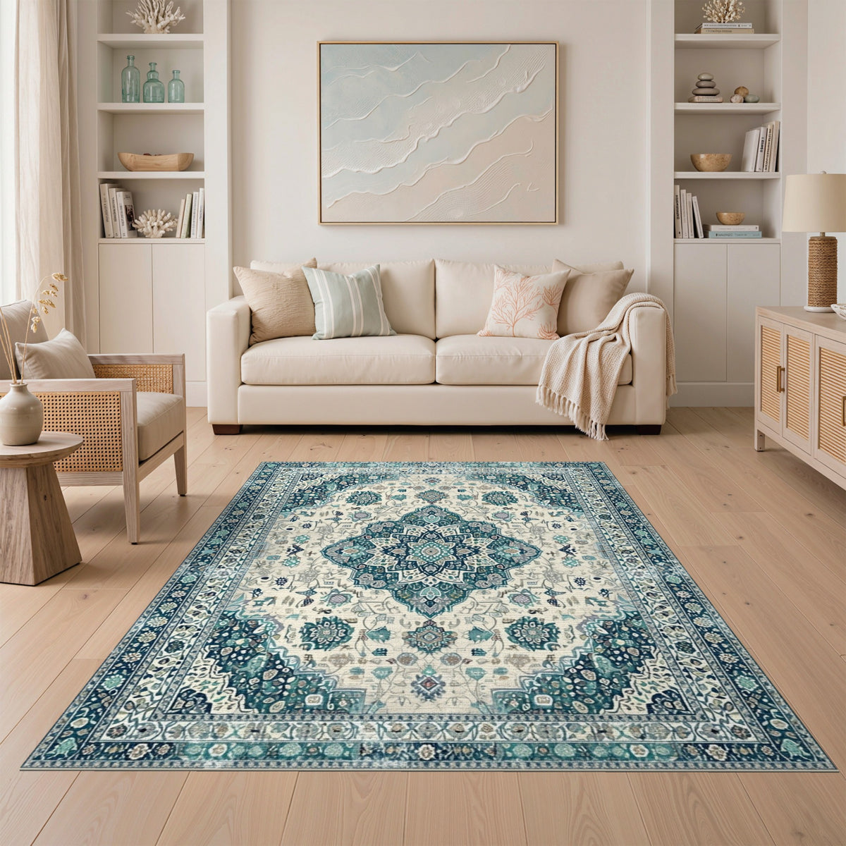 Teal Persian Medallion Area Rug