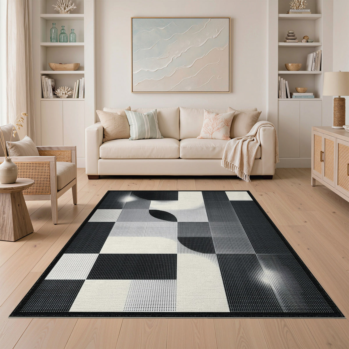 Washable Geometric Modern Black White Geometric Washable Area Rug
