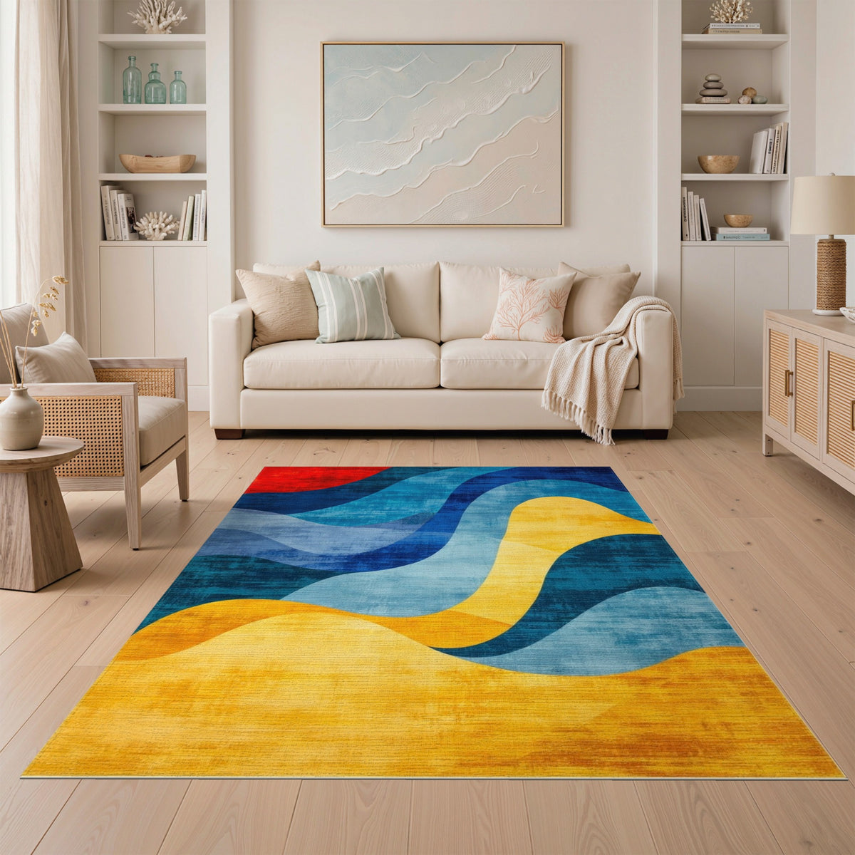 Blue Teal Abstract Wave Area Rug