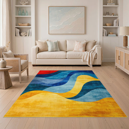 Blue Teal Abstract Wave Area Rug