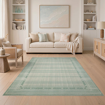 Blue and Teal Geometric Grid Area Rug
