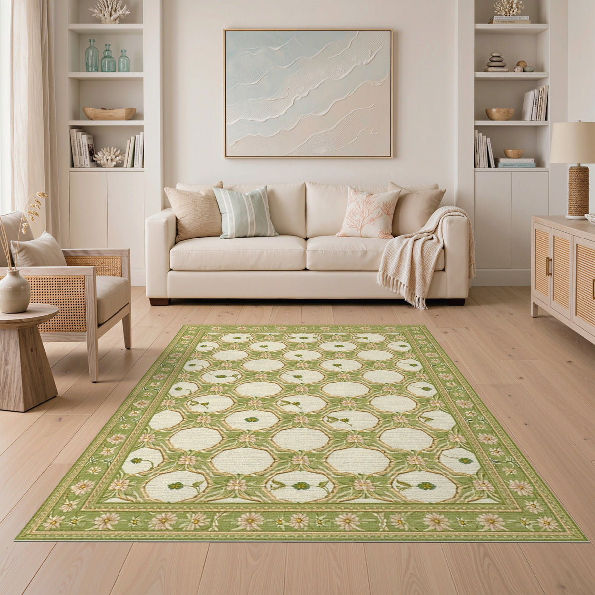 Green Floral Vintage Area Rug