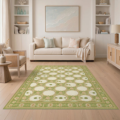 Green Floral Vintage Area Rug