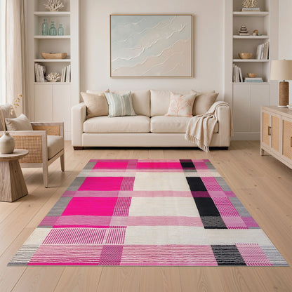 Pink Geometric Patchwork Area Rug