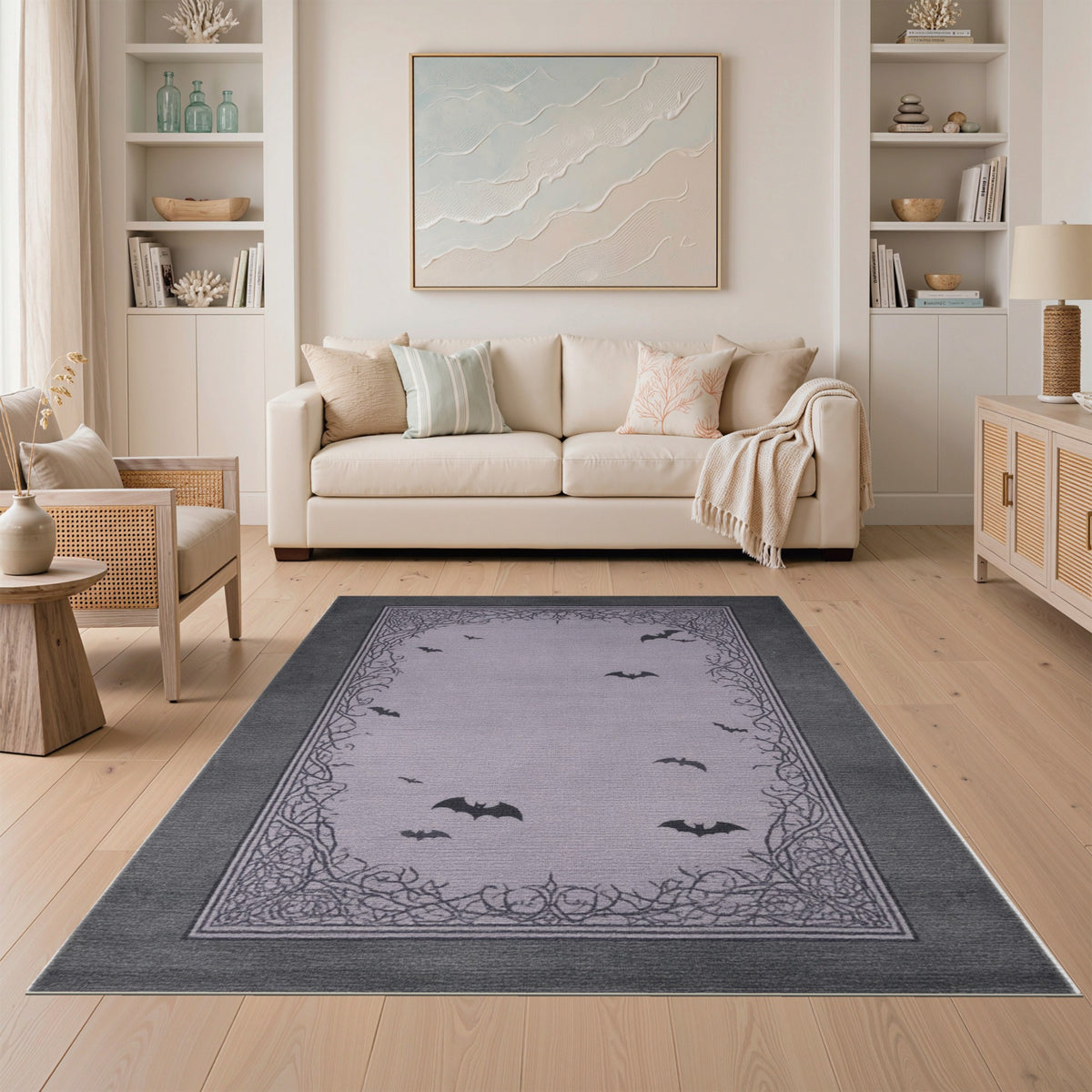 Purple Bat Vine Border Area Rug