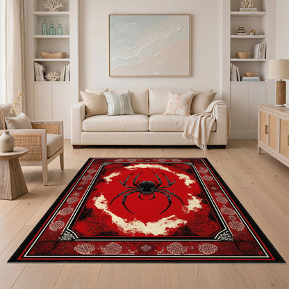 Red Gothic Spider Distressed Area Rug